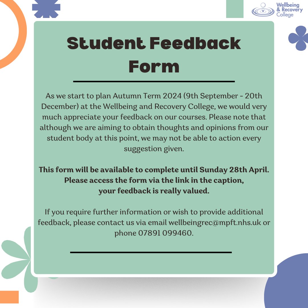 Student feedback zoom on Tuesday 23rd April 11am - 12pm - us02web.zoom.us/j/84147672552?… Student feedback form: docs.google.com/forms/d/e/1FAI…