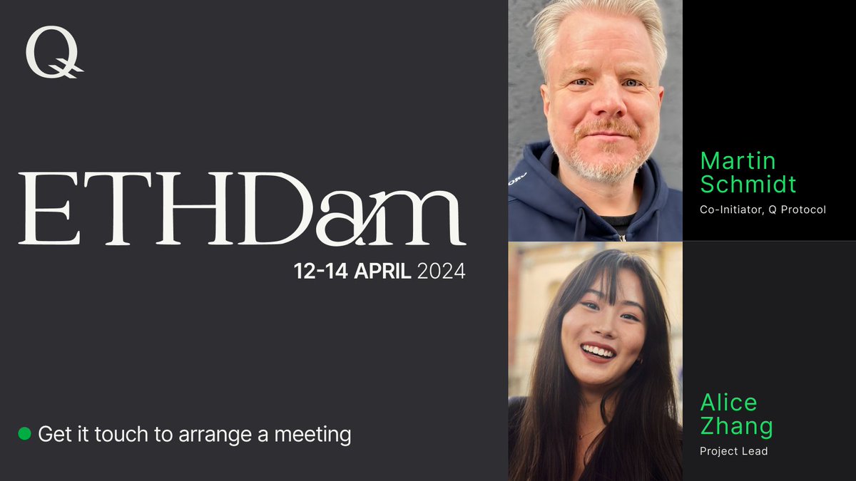 Meet @QBlockchain at ETHDam powered by @cryptocanal, a conference and hackathon in Amsterdam, on April 12-14th! It's a great opportunity to meet @Qblockchain co-initiator @martin__a__s and Q Project Lead @alice_ztx. Get in touch to arrange a meeting! Let's foster learning,…