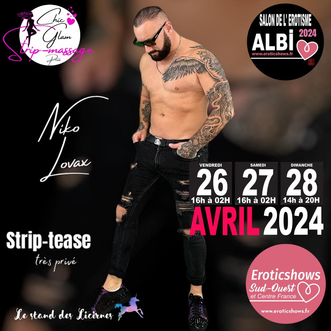 Il n'y a pas que pour vous Messieurs!
Mais également pour vous Mesdames ! 🥵🥵🥵
@nikolovaxoff sera là #chaleur pour des #striptease torride sur le stand de sa femme @lylou_glams_
@LylouGlamsoff 

Venez au salon #eroticshows d'#albi 

#glamour #erotics #massage #sudouest #strip