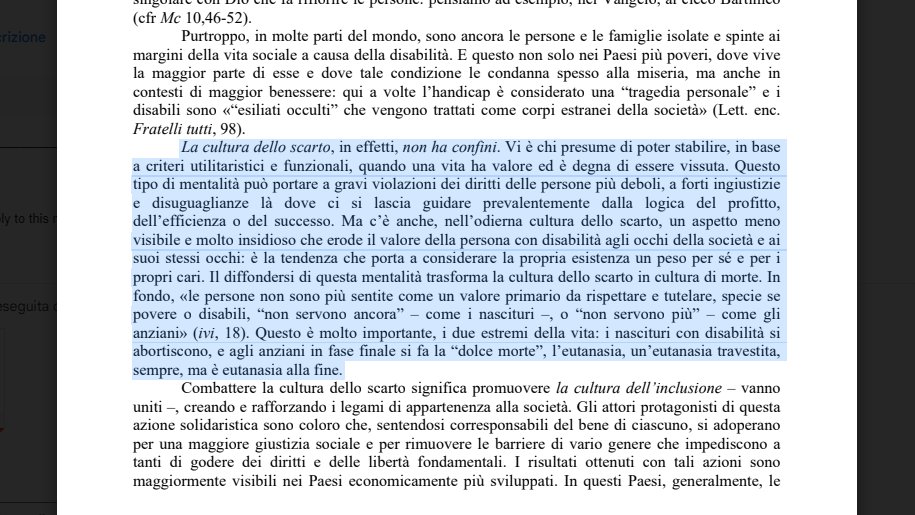 Costruire una cultura dell’inclusione integrale. Il legame di appartenenza diventa ancora più saldo quando le persone con disabilità non sono destinatarie passive, ma partecipano alla vita sociale come protagoniste del cambiamento. @Pontifex @CasinaPioIV