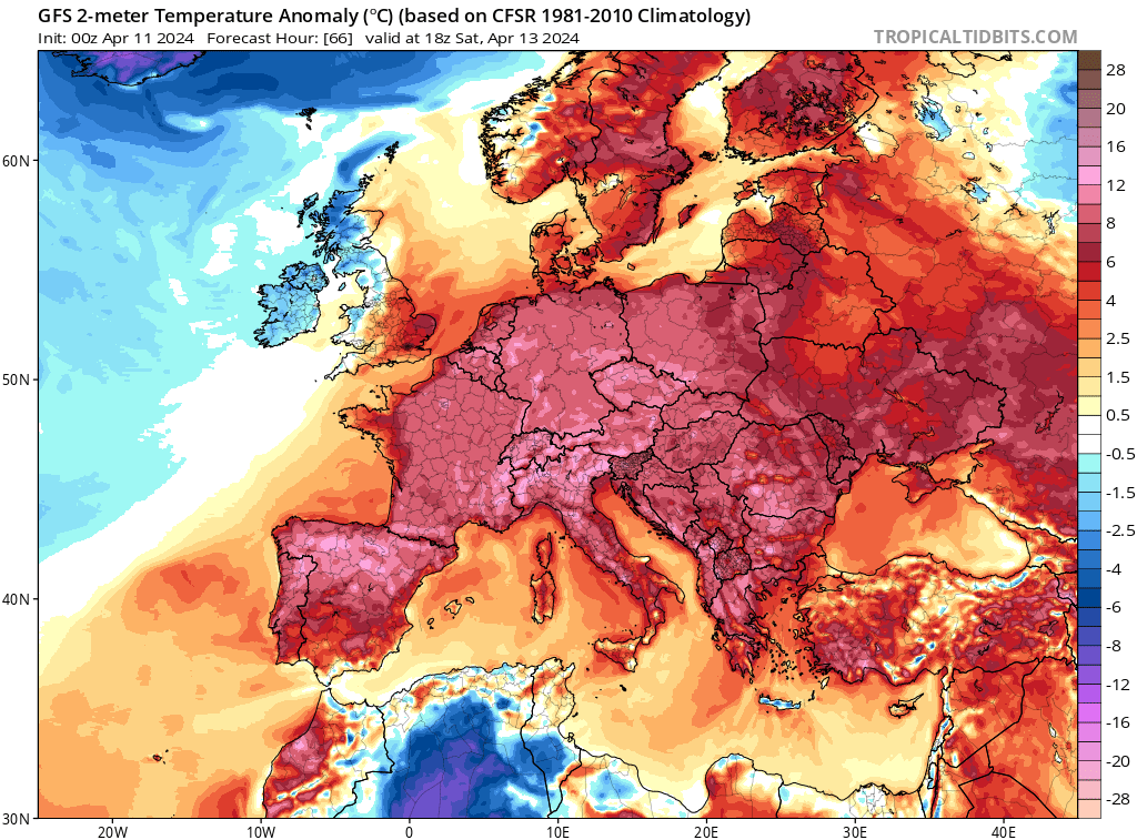 Ce week-end devrait (de nouveau) être marqué par de très forts écarts thermiques en Europe. Plus de 24°C sur la moitié de la France et les 30°C seront approchés/atteints dans le sud. La première quinzaine d'avril devrait être l'une des (la ?) plus chaudes depuis le début des…