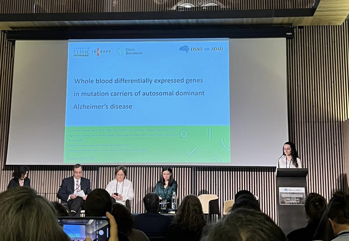 @cometes13 has presented their work “Whole blood differentially expressed genes in mutation carriers of autosomal dominant Alzheimer’s disease” at dsad-adad.com. Amazing talk! 👏 @idibaps @hospitalclinic