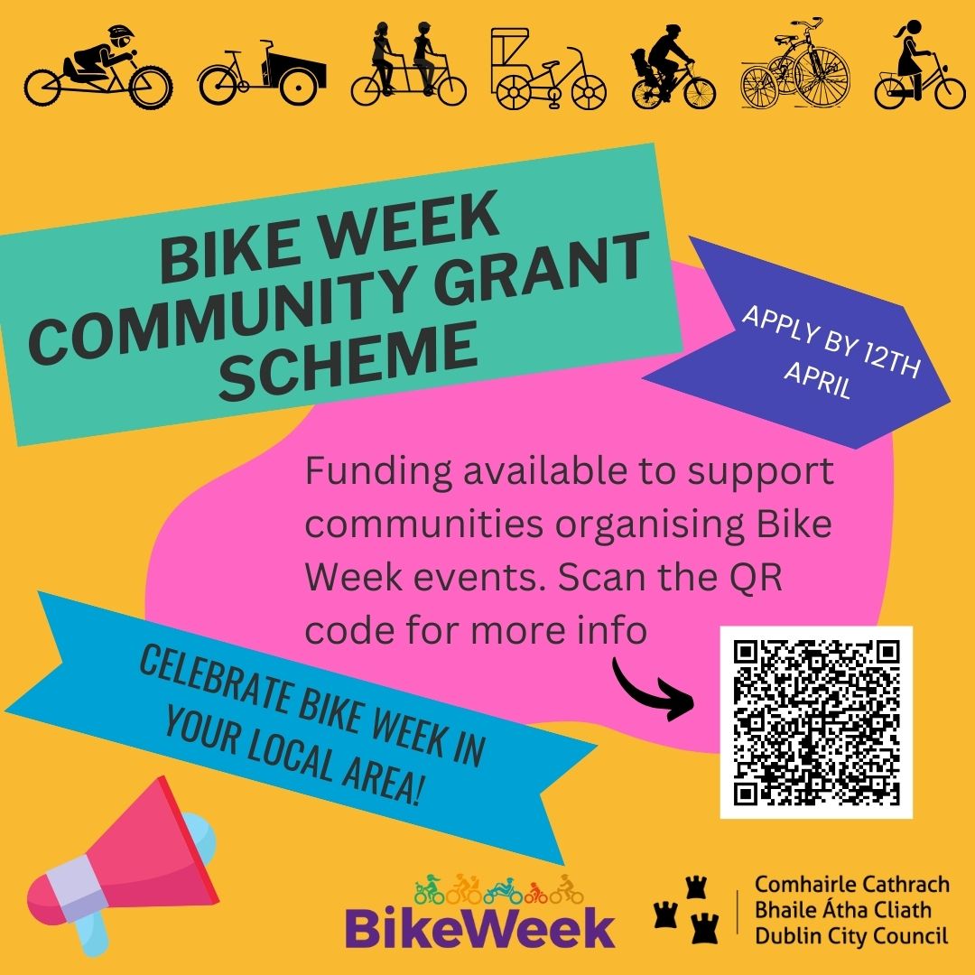 Are you a bike enthusiast?! Today is the closing date for the Community Grant Scheme! For more information and to apply see consultation.dublincity.ie/traffic-and-tr… #bikeweek #cycledublin