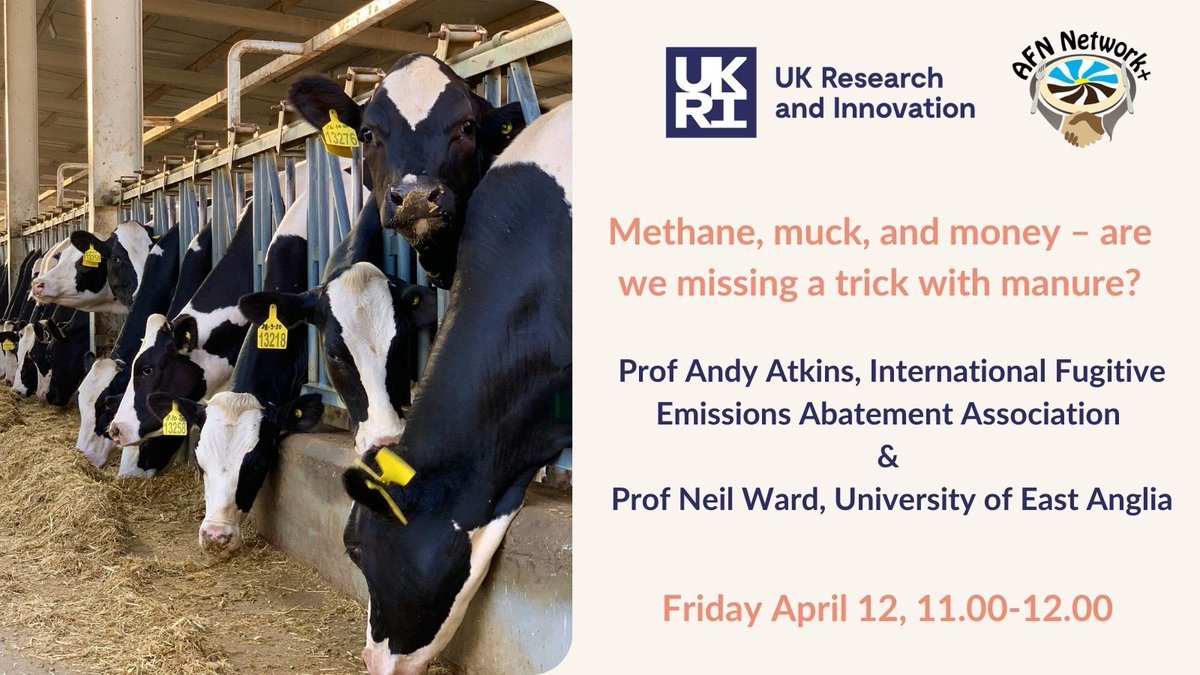 Don't forget to sign up for tomorrow's webinar '#Methane, muck & money' with @NeilWard586 @ueaenv and Andy Atkins @IFEAA2. Latest research on farm methane emissions & how it might be possible to turn 'vice into virtue' Sign up 👉 buff.ly/4cU6EBK