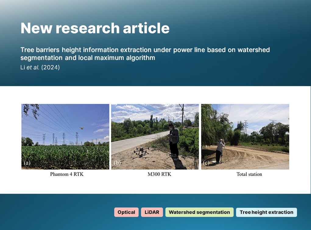 🔔 New article: Li et al. combine #watershed #segmentation and a local maximum algorithm to extract #tree barrier height from #UAV-derived optical imagery and #LiDAR data of trees in close proximity to powerlines. 🔗 doi.org/10.1080/014311… #IJRS #RemoteSensing #geospatial