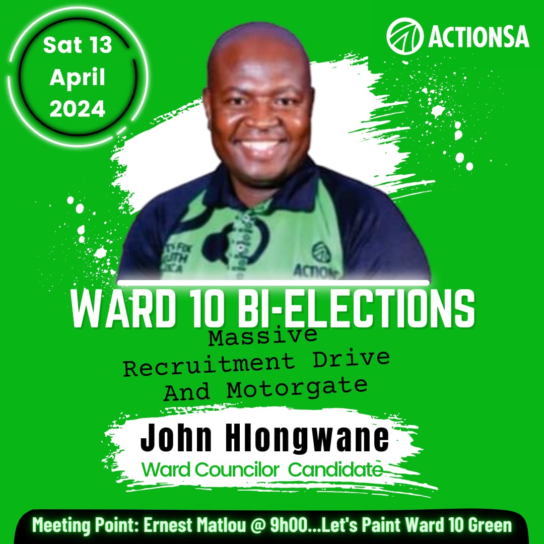 Join us this Saturday as we embark on a Massive Recruitment Drive and Motorgate for the upcoming Ward 10 Bi-Elections - meeting at Ernest Matlou Primary School in Bloodriver, Polokwane. @Action4SA @HermanMashaba @ME_Beaumont #TeamFixSA #ActionSA