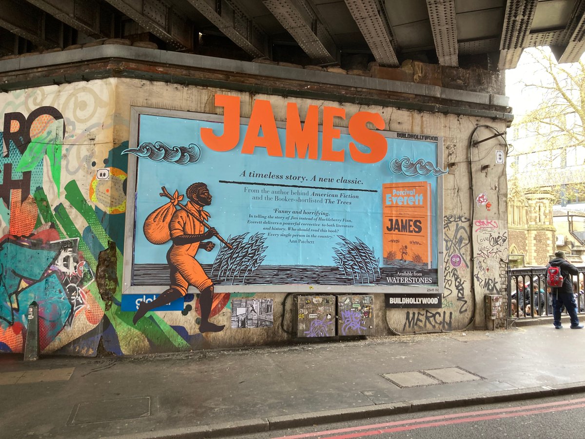 The spectacular #JAMES from Percival Everett is out in bookstores today! We could not be more proud to publish this novel (and if you're near London's Borough Market you may have spotted this already) 🧡 An old story. A new classic. Out now @Waterstones buff.ly/3UdCbas