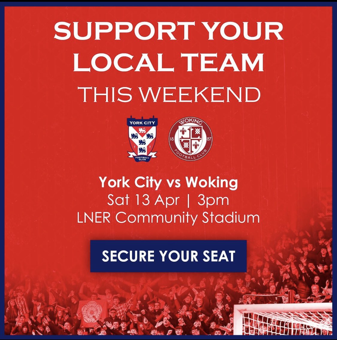Great opportunity to cheer on York City on Saturday in their last home game of the season. U14’s are free and 14-18’s are only £5. <a href="/YorkCityFC/">York City FC</a> <a href="/AHSYork/">Archbishop Holgate's</a>