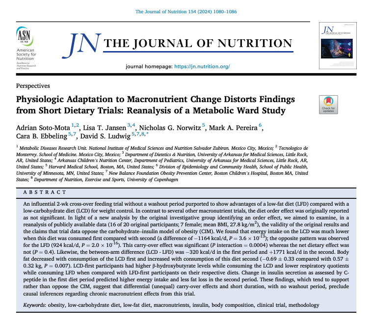 'Carry-Over' Effects in Cross-Over Trials Final version of our paper out, April issue @jnutritionorg 👉Low-carb diet first made low-fat look BETTER 👉Low-fat diet first made low-carb look WORSE Letters to Editor and a correction also online Open access sciencedirect.com/science/articl…