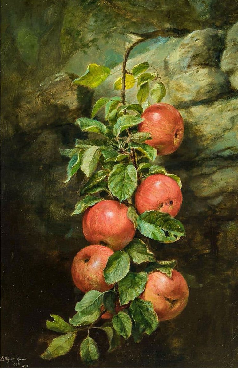 🍎 Lilly Martin Spencer was one of the most popular and widely reproduced American female genre painters in the mid-19th century. 📕 on: 📲 Download the app for free: 🔗 getdailyart.com 🏛 @TheWestmoreland Still Life with Apples Lilly Martin Spencer 1891