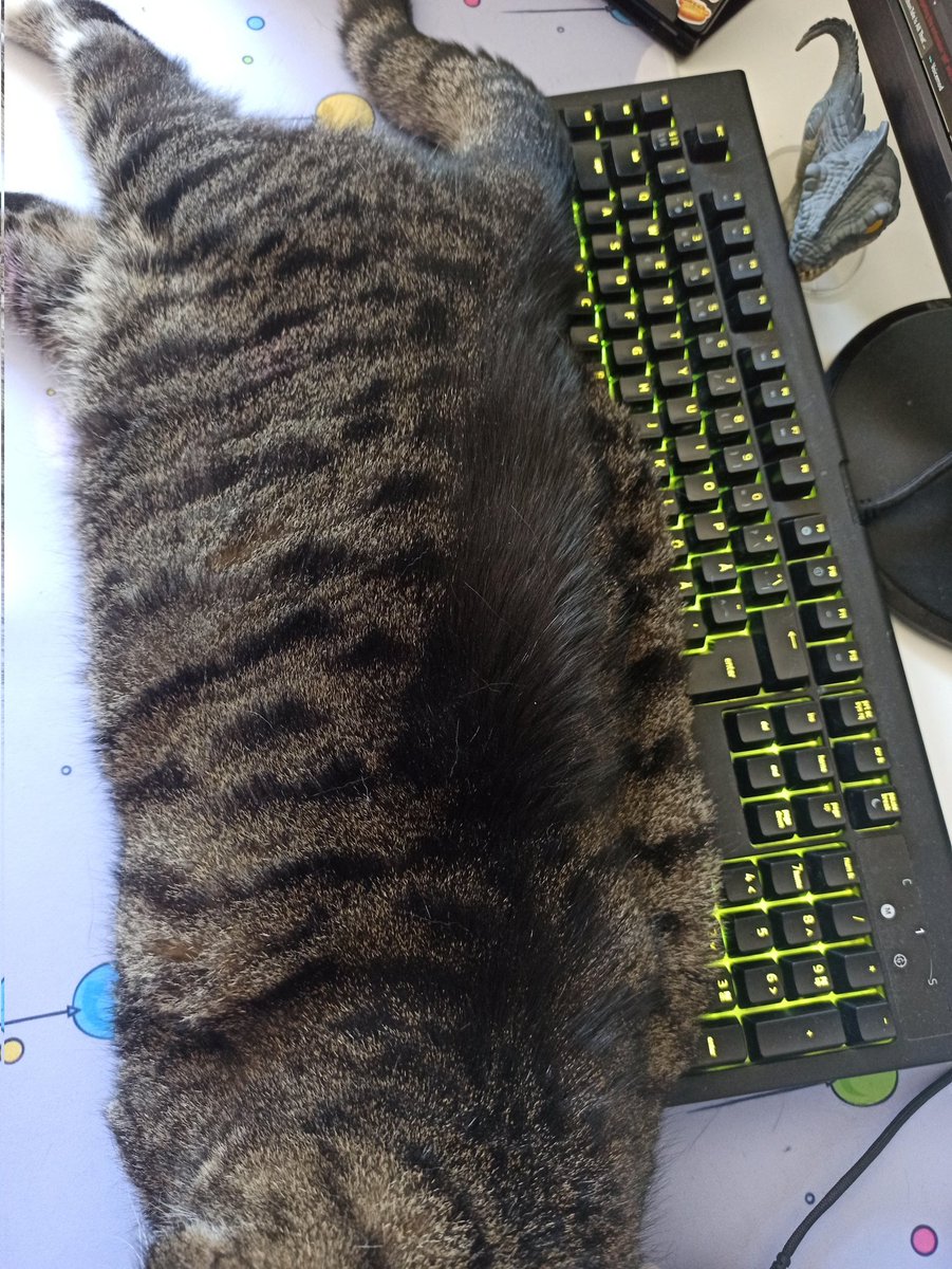 His extra skin just spills over onto my keyboard like he's a god dang slime.