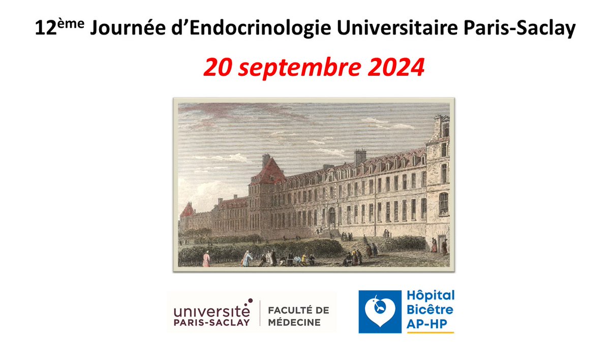 [Save the date 🗓️] La 12ème Journée d'Endocrinologie Universitaire Paris-Saclay #JEUPS aura lieu le vendredi 20 septembre 2024. Programme et informations complémentaires à venir... @Hopital_Bicetre @MedecineUPSay @SFEndocrino @FIRENDOFrance