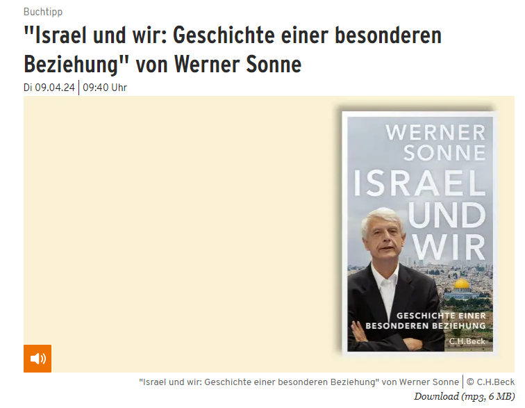 Tipp: Das Interview mit Werner Sonne zu seinem Buch “Israel und wir” für rbb 88,8 und rbb RadioEins. 🔗radioeins.de/programm/sendu…