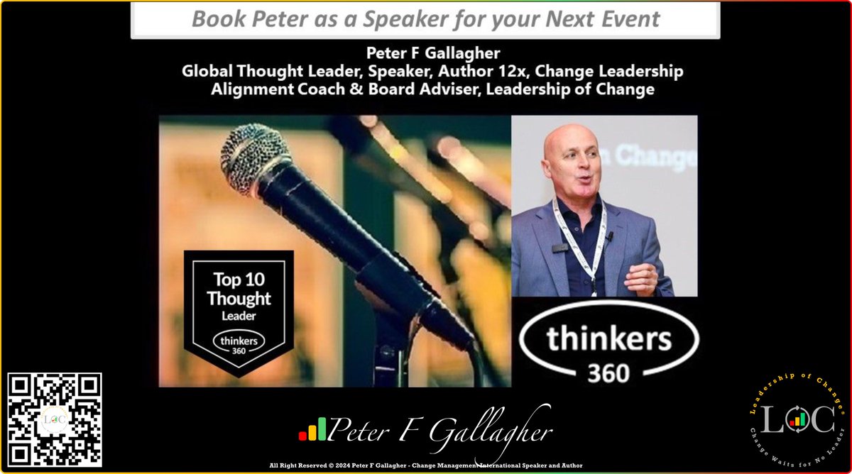 #LeadershipofChange Book Peter F Gallagher as a Speaker for your Next Event! Ranked #1 Global Change Management Thought Leader 2020 - 2023 by Thinkers360 #ChangeManagementLeadership #ChangeManagement bit.ly/34UZdfd