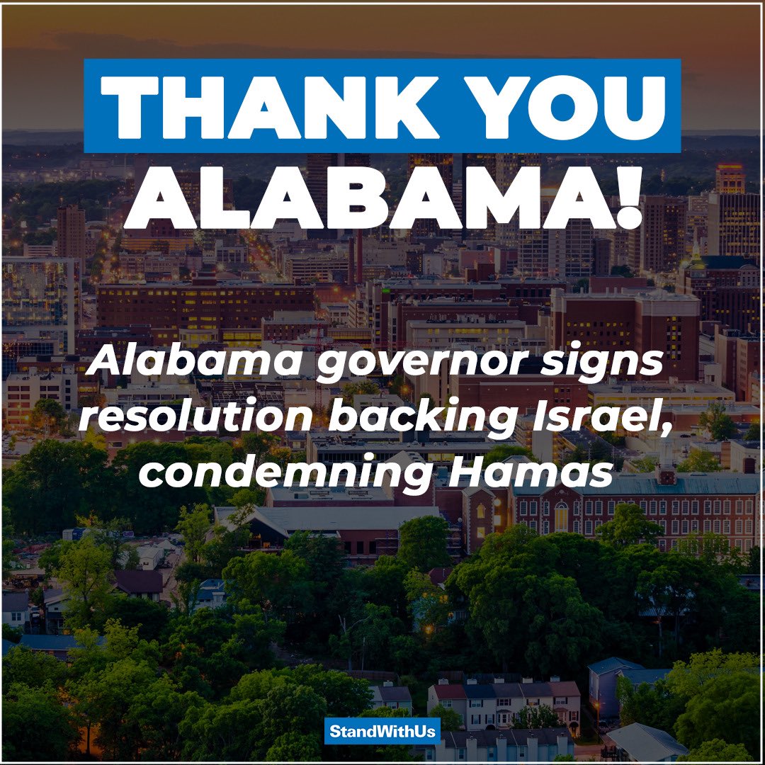 Thank you, Alabama for taking a firm stand against terror and standing with #Israel! 🇮🇱🇺🇸 #StandWithIsrael