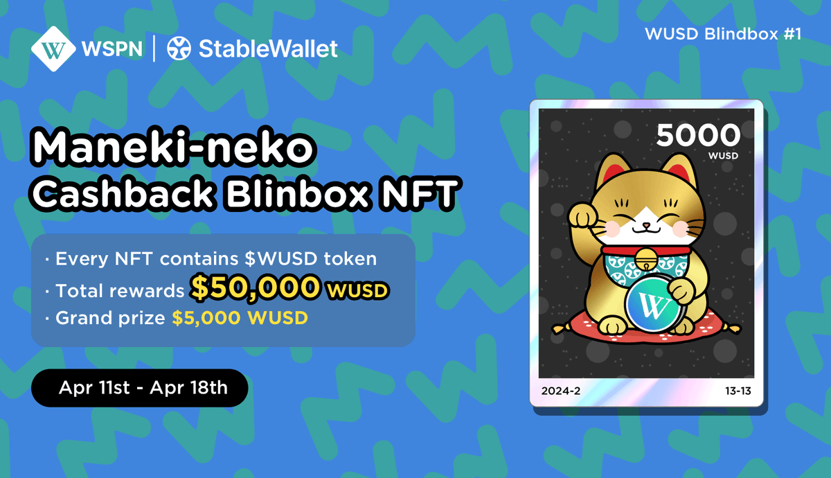 StableWallet_ai's tweet photo. 19110 Maneki-neko NFT WL Free Giveaway!

Total Reward: 50,000 $WUSD 
Grand Price: 5,000 $WUSD

To enter:  
❤Follow @MathWallet &amp; @WSPNpayment and @StableWallet_ai

🔥RT &amp; @ 3 friends 

✅Complete
https://t.co/IcY5r3gZh5

Powered by @Collectify_app 

#NFT #erc404 #Polygon #WUSD https://t.co/G8TuK5p98h