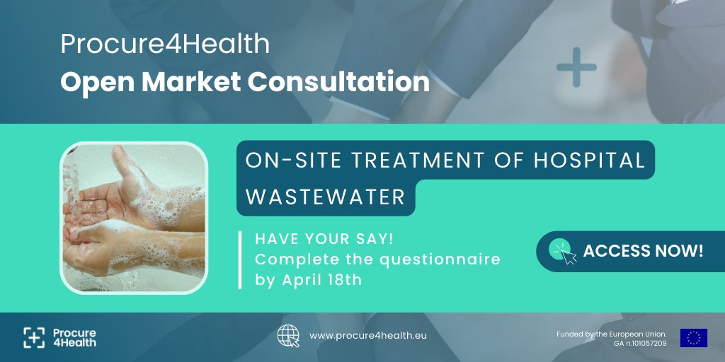 ⁉️ What do you think of On-site treatment of hospital wastewater challenge scope? 💧
Don’t miss the opportunity to share your thoughts and ideas!
📝 Complete the Open Market Consultation questionnaire by April 18th ⬇️
procure4health.eu/omc-on-site-tr…
#OMC #HospitalWastewater #SOTA #PCP