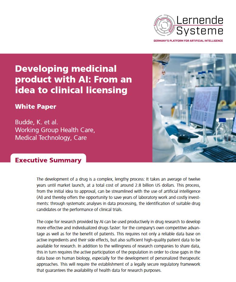 Developing medicinal products with #AI: The executive summary of our Whitepaper is now available in 🇬🇧: plattform-lernende-systeme.de/files/Download… Zur 🇩🇪 Kurzfassung geht's hier: plattform-lernende-systeme.de/files/Download… #KI #pharma #DMEA24 #digitalhealth @BPI_Pharma @WorldPharmaNews @PharmaTimes @PharmaFactz