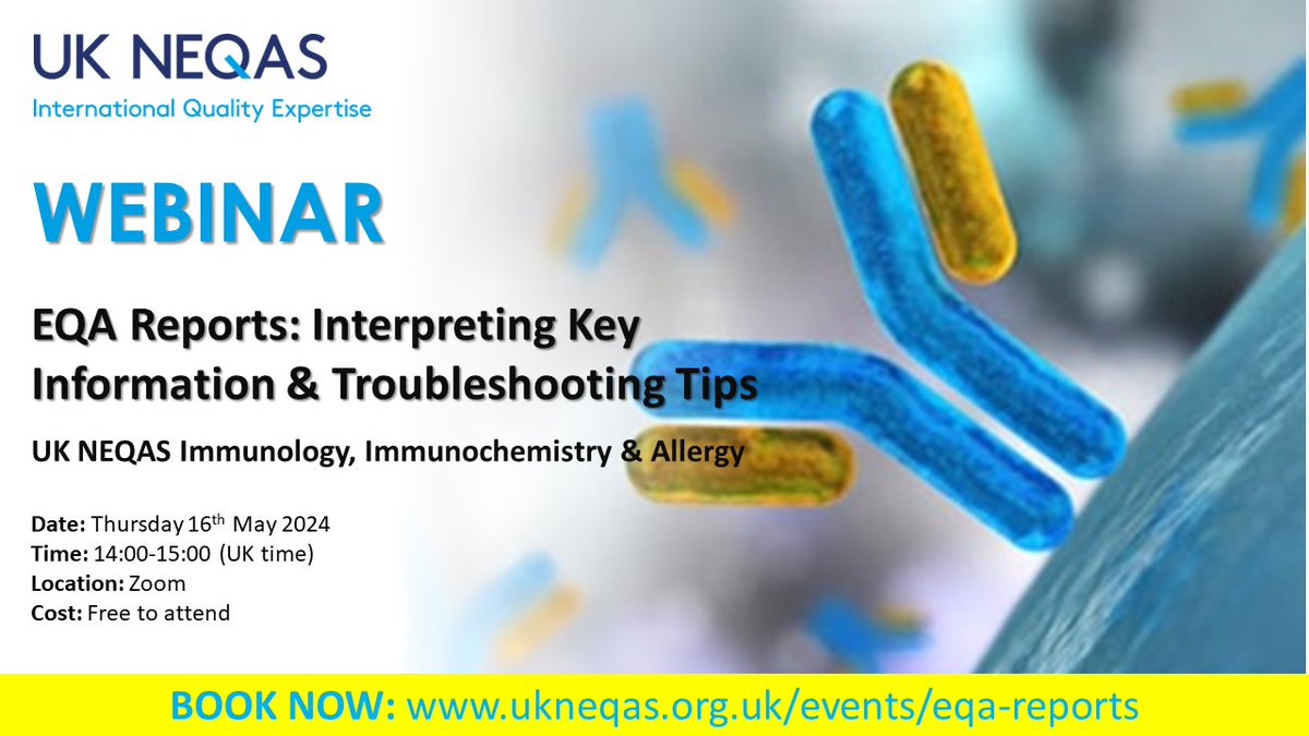 Are you wondering HOW TO INTERPRET YOUR
@ukneqasiia EQA REPORT & TROUBLESHOOT #EQA ISSUES? Attend our webinar to find out! Register NOW - here's the link to take you there > 
ukneqas.org.uk/events/eqa-rep…
#TeamUKNEQAS #TeamUKNEQASIIA #Education #Quality