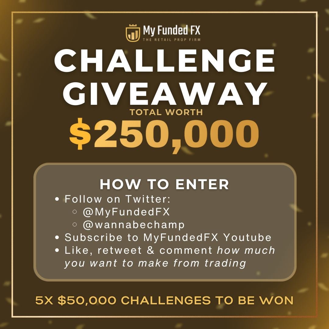 Dan Cheung (@wannabechamp) on Twitter photo 🚨 GIVEAWAY 5x $50k Challenges
1. Follow <a href="/wannabechamp/">Dan Cheung</a> <a href="/MyFundedFX/">MyFundedFX</a>
2. Like, Retweet & comment how much you want to make from trading.
3. Watch & comment on this vid; youtu.be/GzVHjoROXXs?si…
4. Subscribe MFFX YT
WINNERS IN 5 DAYS 🚨 GIVEAWAY 5x $50k Challenges
1. Follow <a href="/wannabechamp/">Dan Cheung</a> <a href="/MyFundedFX/">MyFundedFX</a>
2. Like, Retweet & comment how much you want to make from trading.
3. Watch & comment on this vid; youtu.be/GzVHjoROXXs?si…
4. Subscribe MFFX YT
WINNERS IN 5 DAYS