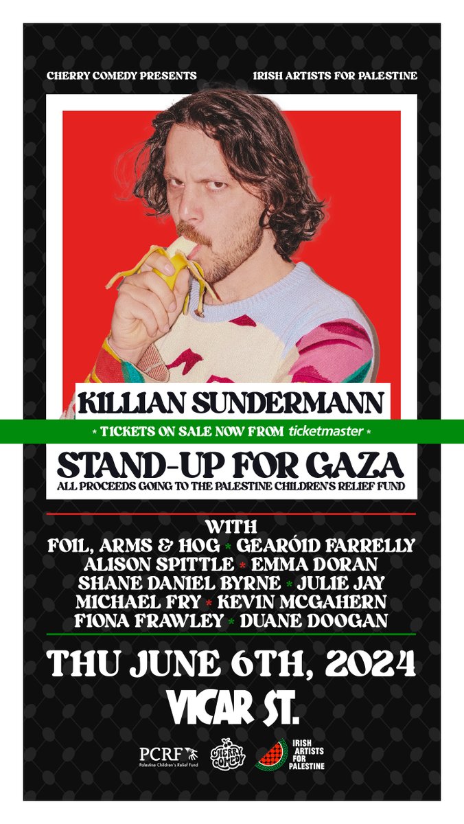 Tickets for this event are out now. All proceeds going to the Palestine Childrens Relief Fund. Lots of amazing comedians. Get em here -> ticketmaster.ie/stand-up-for-g…