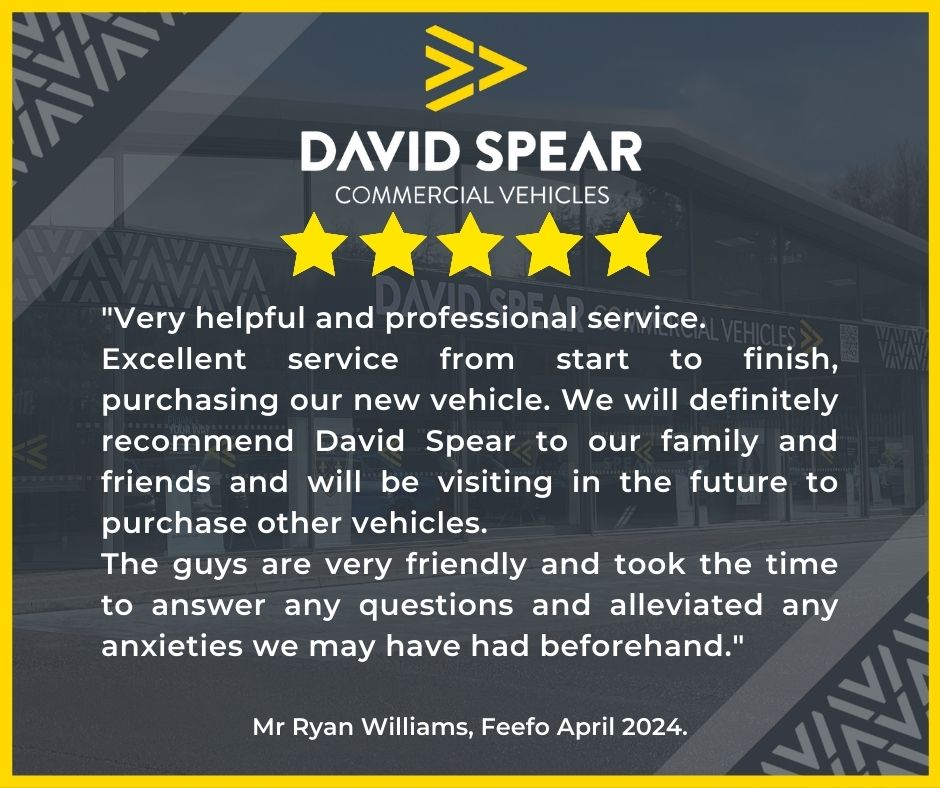 ⭐ ⭐ ⭐ ⭐ ⭐ 

If you're looking for high quality, new and used light commercial vehicles from a reputable dealership with nearly 1000 verified customer reviews, don’t go anywhere else other than David Spear Commercial Vehicles.