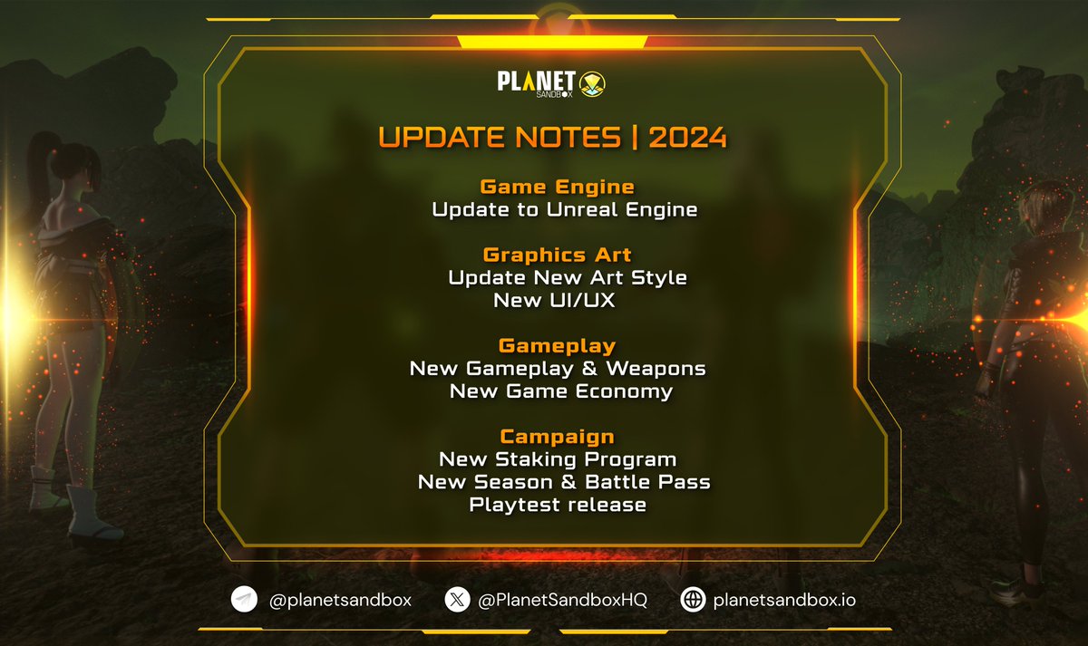 playlastsniper's tweet image. 🚀 Exciting news, #PlanetSandbox Community! 🌟

🎮Our latest Update Notes is here, packed with new features and surprises!

Stay tuned for all the details in our dedicated patch notes space. Check it out now! ✨

#PSB #UpdateNote #Web3Gaming #Shootinggame