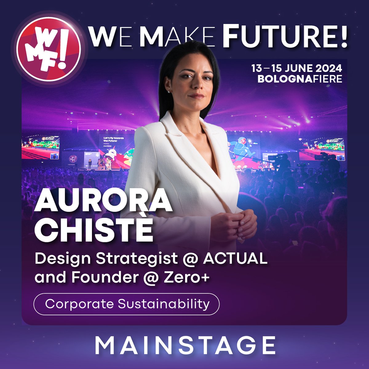 🌍On the Mainstage of #WMF2024, @TwittAurora will bring her dedication to leveraging innovation for social and environmental impact, in a speech focused on Corporate sustainability and Fresh Water Crisis. en.wemakefuture.it/s/65eae1cf1068… #WeMakeFuture, from June 13th to 15th, BolognaFiere