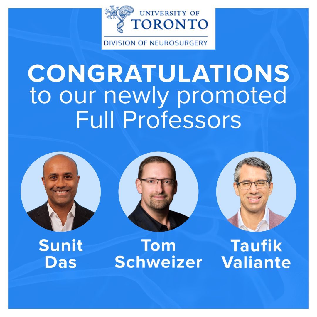 University of Toronto Neurosurgery (@uoftneurosurge) on Twitter photo Please join us in congratulating <a href="/SunnyD_UT/">Sunit Das</a>, Tom Schweizer, and <a href="/DrValiante/">Dr. Valiante</a> on their promotion to full professors, taking effect July 1 2024!
<a href="/UHN/">University Health Network</a> <a href="/UnityHealthTO/">Unity Health Toronto</a> <a href="/UofTSurgery/">U of T Department of Surgery</a> Please join us in congratulating <a href="/SunnyD_UT/">Sunit Das</a>, Tom Schweizer, and <a href="/DrValiante/">Dr. Valiante</a> on their promotion to full professors, taking effect July 1 2024!
<a href="/UHN/">University Health Network</a> <a href="/UnityHealthTO/">Unity Health Toronto</a> <a href="/UofTSurgery/">U of T Department of Surgery</a>