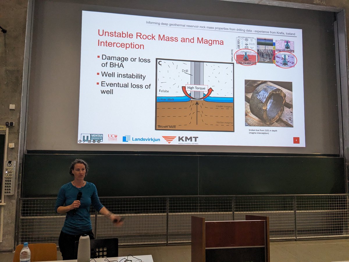 Exciting progress at @KMT_Project symposium: insightful analysis of IDDP-1 drilling parameters from Marlene Villeneuve that provides key clues into the mysterious roof of the rhyolitic intrusion intercepted by the 2009 #Krafla borehole.