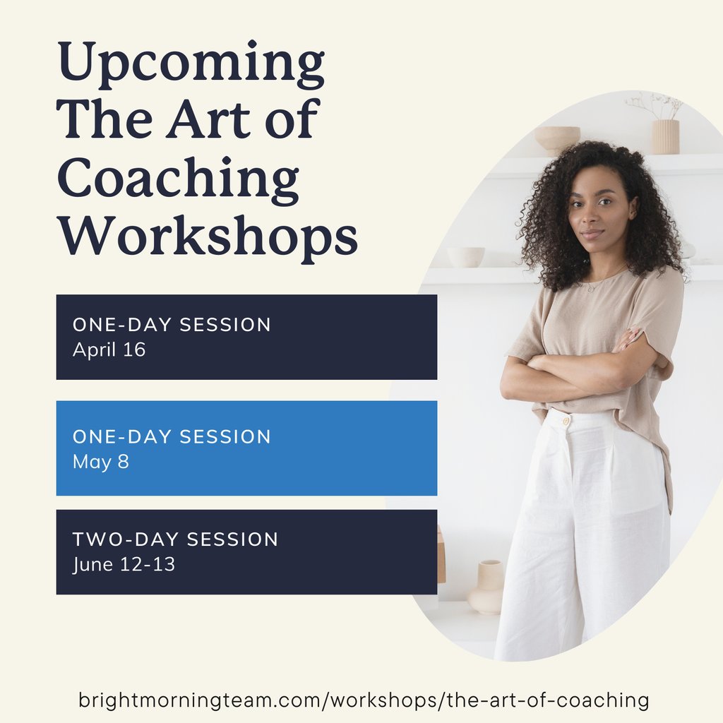 The Art of Coaching workshop is your first step towards becoming a Transformational Coach. Join at a discounted rate! Head to our website for details.