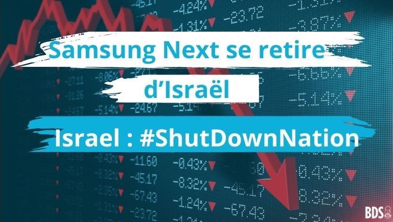 Nouvelle victoire ! 
Samsung Next se retire d’Israël et de ses start-up de Tel Aviv. 
Les entreprises perdent confiance dans l’économie israélienne. Il faut poursuivre les efforts à travers les campagnes de boycott #BDS 
#ShutDownNation 

bdsfrance.org/samsung-next-s…