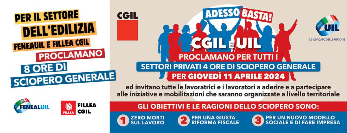 ✊Solidarity with the 8-hour strike in the construction sector organised by our Italian affiliates @FENEALUIL_ & @filleacgil 🚨Once again: Enough is enough! No more accidents at work. No more endless chains of subcontractors, no more illegal work, no more social dumping!