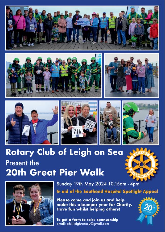 THE GREAT PIER WALK 🚶 Returns to @southend_pier for its 20th Anniversary! Join the Leigh-on-Sea Rotary Club as they take to the pier for their annual Great Pier Walk. ⭐️ Sunday 19 May ⭐️ 10.15am - 4pm 🔗 visitsouthend.co.uk/the-great-pier…