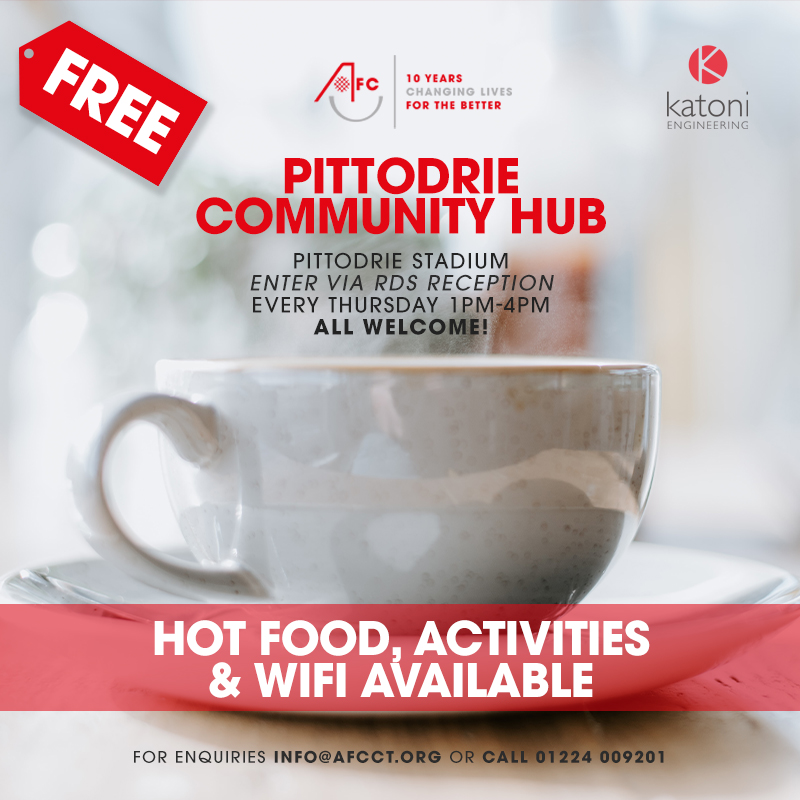 Every Thursday we deliver the Pittodrie Community Hub. Giving people a warm safe place to come and enjoy a hot meal whilst receiving support from local organisations 🔴 Come along today 👇