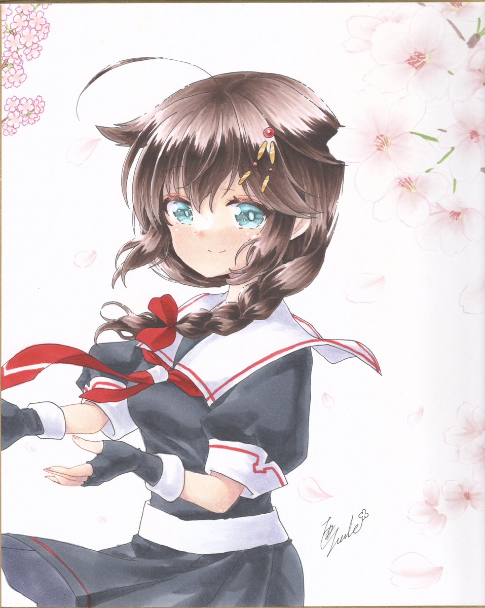 shigure (kancolle) ,shigure kai ni (kancolle) 1girl solo long hair looking at viewer smile blue eyes skirt  illustration images