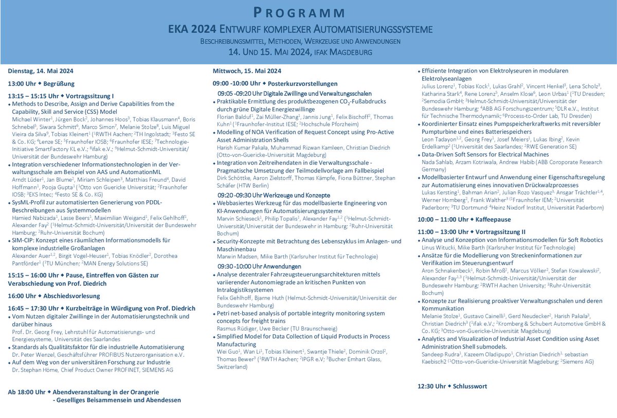 Institut für Automation und Kommunikation (ifak) (@ifak_md) on Twitter photo 18. Fachtagung "Entwurf komplexer Automatisierungssysteme - EKA 2024": 14.05.24 - 15.05.24 im <a href="/ifak_md/">Institut für Automation und Kommunikation (ifak)</a> mit <a href="/OVGUpresse/">Otto-von-Guericke-Universität Magdeburg</a>
Wir laden Sie herzlich ein, sich anzumelden!
Programm: lnkd.in/eZNRaUDV
Anmeldung: lnkd.in/eppabTyW
Infos: ifak.eu/de/eka 18. Fachtagung "Entwurf komplexer Automatisierungssysteme - EKA 2024": 14.05.24 - 15.05.24 im <a href="/ifak_md/">Institut für Automation und Kommunikation (ifak)</a> mit <a href="/OVGUpresse/">Otto-von-Guericke-Universität Magdeburg</a>
Wir laden Sie herzlich ein, sich anzumelden!
Programm: lnkd.in/eZNRaUDV
Anmeldung: lnkd.in/eppabTyW
Infos: ifak.eu/de/eka