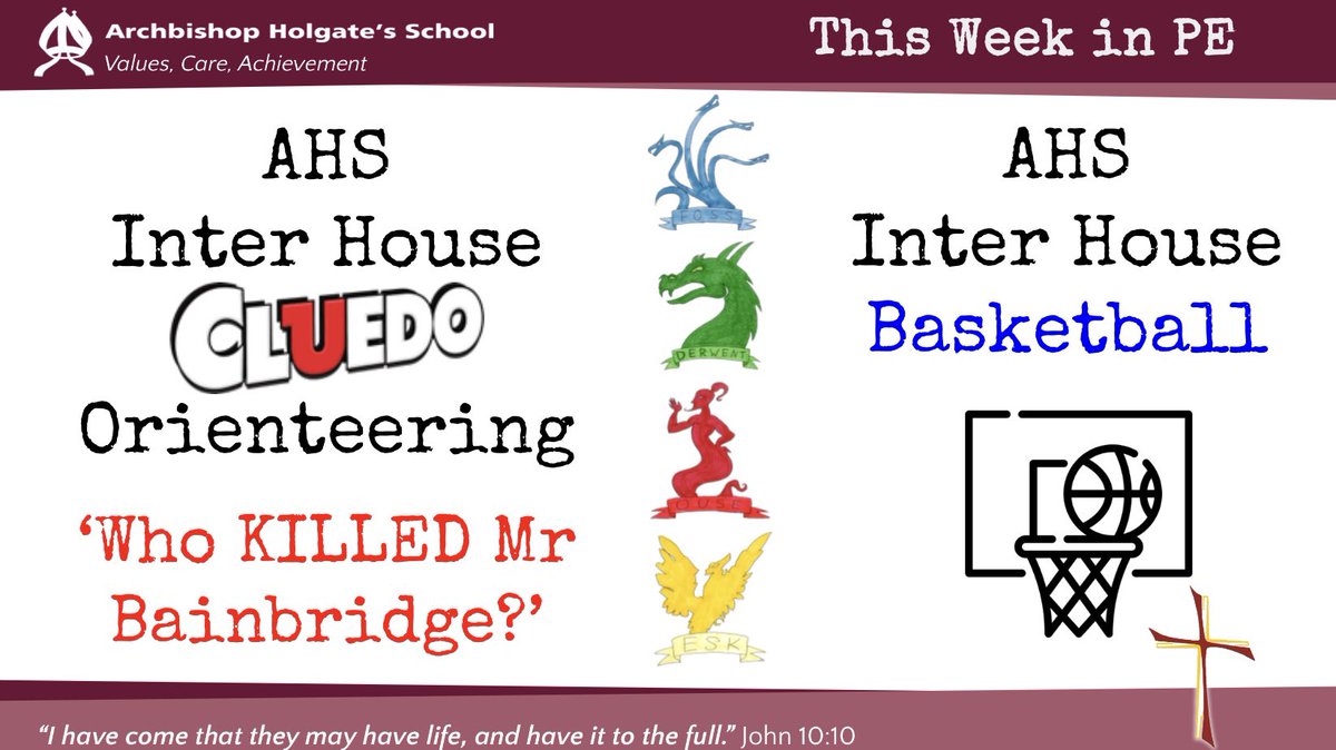 Unfortunately, due to the weather, we have had to delay finding out ‘Who killed Mr Bainbridge?’ in our Inter house Cluedo Orienteering until next week. Inter house basketball is in full swing though. 🏀 <a href="/AHSYork/">Archbishop Holgate's</a> #Foss #Ouse #Esk #Derwent