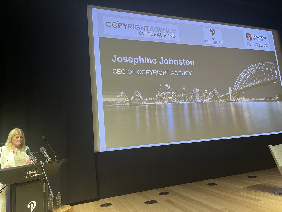 Always good to hear from Josephine Johnson, CEO of ⁦@CopyrightAgency⁩, generous sponsor of Brian Johns Lecture since its inauguration in 2015