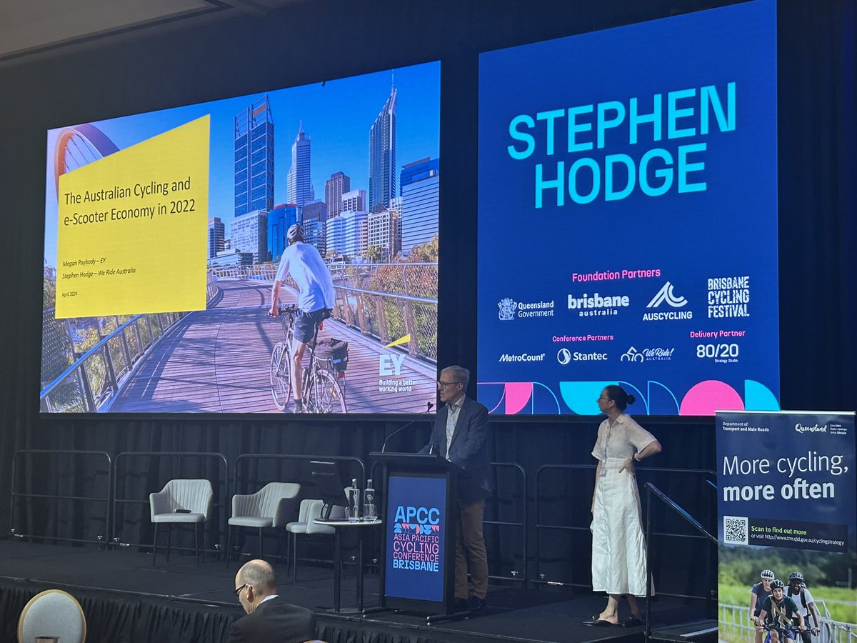 Great to present the outcomes of our Aus Cycling & e-scooter Economy Report w @EYnews research lead, Megan Paybody, today at #APCC in Brisbane.