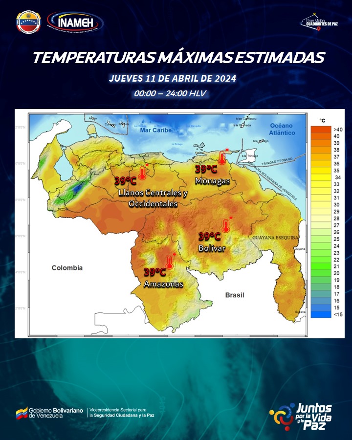 #11Abr #INAMEHInforma Temperaturas Máximas Estimadas * #RebeldiaAntiImperialista