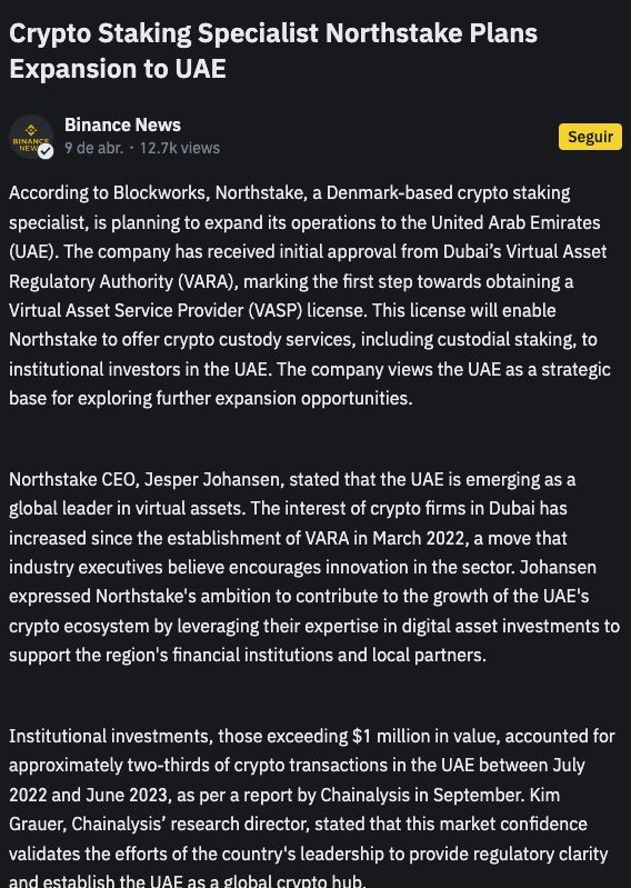 🚀 @BinanceNew_s Exciting news! Northstake is expanding in UAE, focusing on institutional clients Our goal? To grow local ecosystem with insti. grade staking and infra. services. A major leap for crypto adoption in the region! #Staking #UAE #InstitutionalCrypto @Northstake_dk