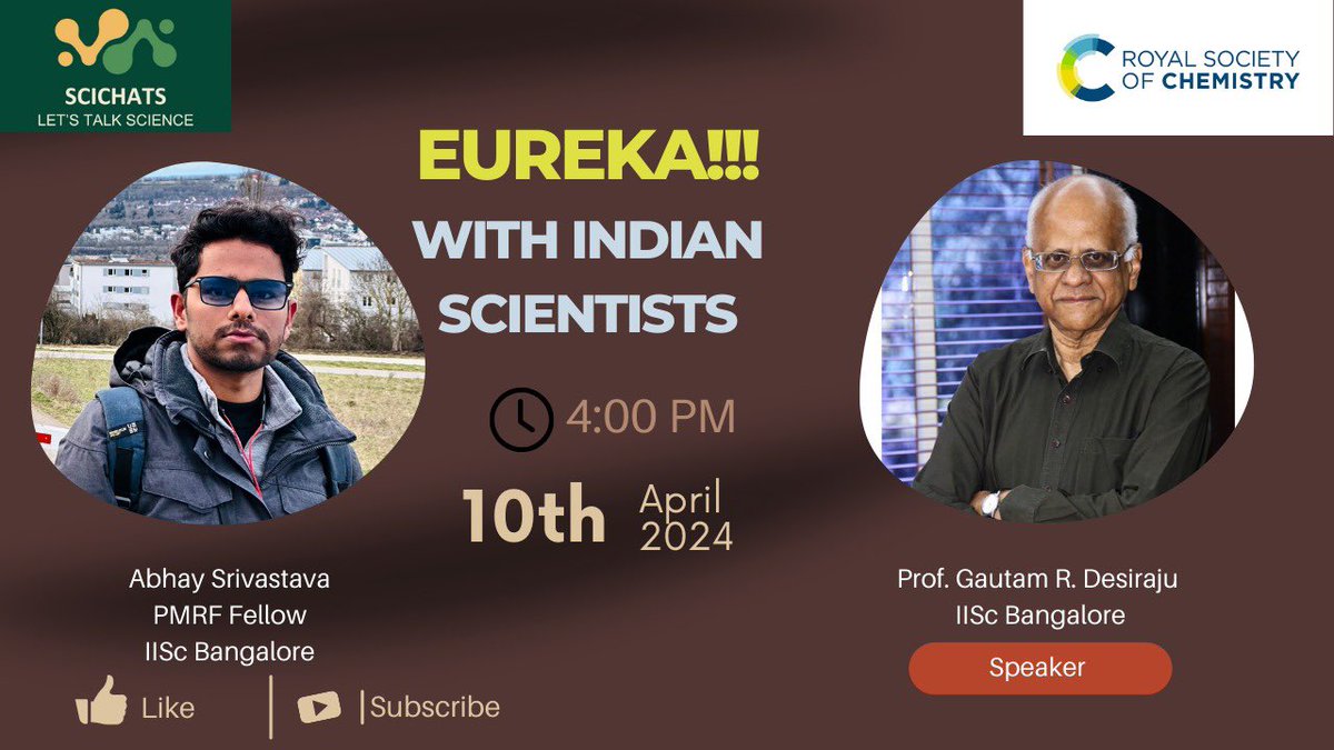 Royal Society of Chemistry (@roysocchem) on Twitter photo Tune into the first episode of SCICHATS - a podcast series in collaboration with <a href="/iiscbangalore/">IISc Bangalore</a>. Professor Gautam Desiraju <a href="/GautamDesiraju/">Gautam R. Desiraju🇮🇳</a> shares his journey from student to successful scientist. To Listen: bit.ly/3xwSSoj <a href="/ajitksharma/">Ajit Sharma</a>
#RSCIndia Tune into the first episode of SCICHATS - a podcast series in collaboration with <a href="/iiscbangalore/">IISc Bangalore</a>. Professor Gautam Desiraju <a href="/GautamDesiraju/">Gautam R. Desiraju🇮🇳</a> shares his journey from student to successful scientist. To Listen: bit.ly/3xwSSoj <a href="/ajitksharma/">Ajit Sharma</a>
#RSCIndia