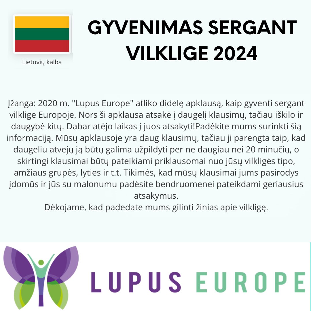 ✍🏻Dalyvaukite apklausoje. 🔊Dalinkitės savo bendruomenėje 👨🏼⚕Jeigu esate sveikatos priežiūros specialistas ir gydote vilklige sergančius pacientus Europoje, būtume labai dėkingi, jei informuotumėte savo pacientus. s.surveylegend.com/-NqwWcQ0UhyMxD…