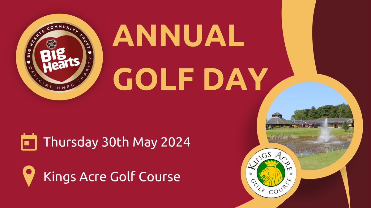 ⛳️ Join @bighearts at @kingsacregolf for our 7️⃣th annual Golf Day on 30th May! £400 for a team of 4, which includes: 🏌️‍♂️Texas Scramble competition 🍽️ Breakfast and lunch 🏆 Prizes for top teams Book now ➡️ register.enthuse.com/ps/event/BigHe…