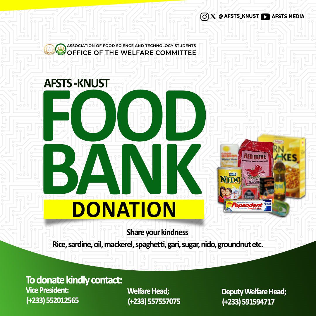 AFSTS FOOD BANK DONATION The Office of the Welfare Committee seeks your support in the establishment of AFSTS Food Bank. For whoever is generous to the poor lends to the Lord, and he will repay him for his deed [Proverbs 19:17] [1/2]