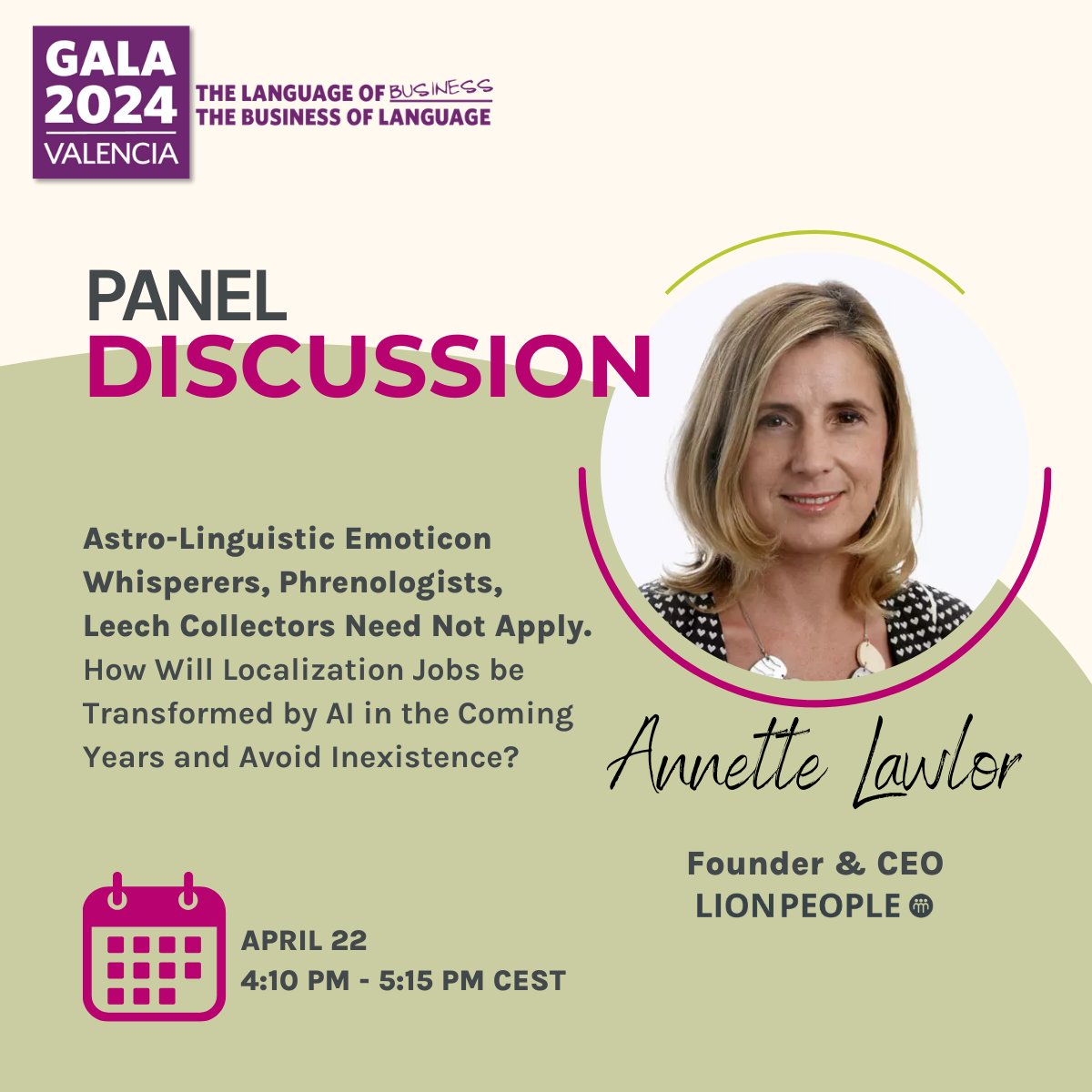 Don't miss out! Our team is thrilled to be there from April 21-23.
Want to connect? Let's chat with Caroline Williams, our Director of Strategic Growth, to explore opportunities. ⏩ calendly.com/cwilliams-lpg 
#GALA2024 #AIinLocalization #NetworkingOpportunity