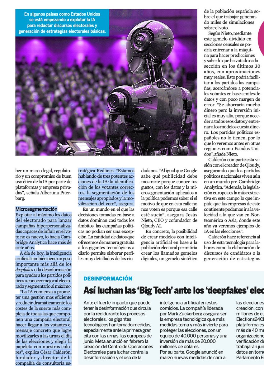 'Los partidos políticos españoles viven aún en una época pre-Cambridge Analytica' @CesarCalderon entrevistado en @expansioncom sobre el impacto electoral del la inteligencia artificial.