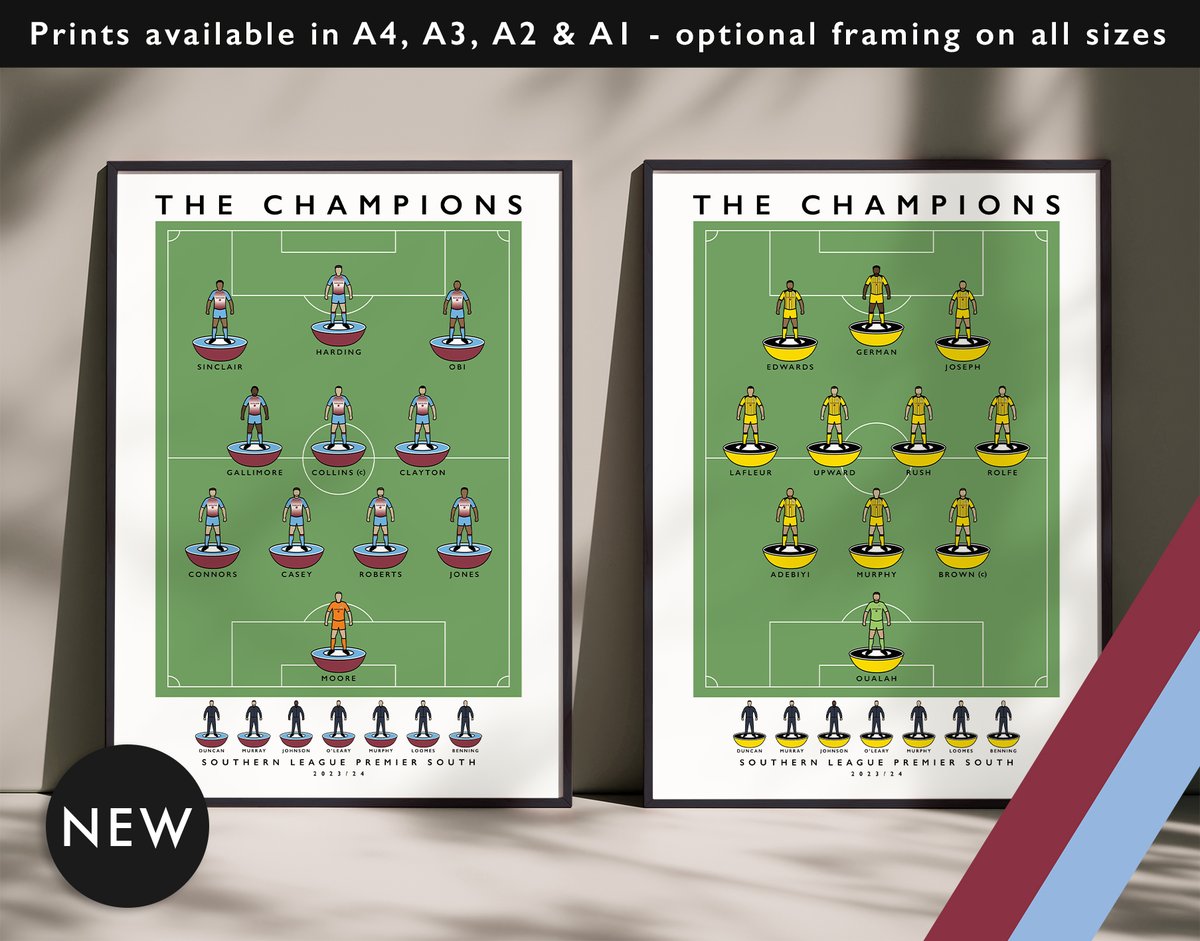 NEW: Chesham United The Champions 23/24 (Home & Away) Prints available in A4, A3, A2 & A1 with optional framing 50% of proceeds go to Chesham United FC Shop now: matthewjiwood.com/subbuteo-teams… #Chesham #Generals @cheshamutdfc @AlexHorne @JamesDuncan25 @1to1Gk…