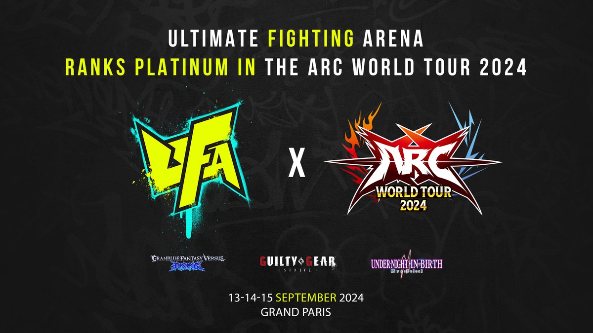 We are delighted to announce that UFA is taking part in the ARC World Tour 2024 and has been promoted to Platinum Rank. A big thank you to the Arc System Works and @ASWesports teams for their trust! #UFA2024